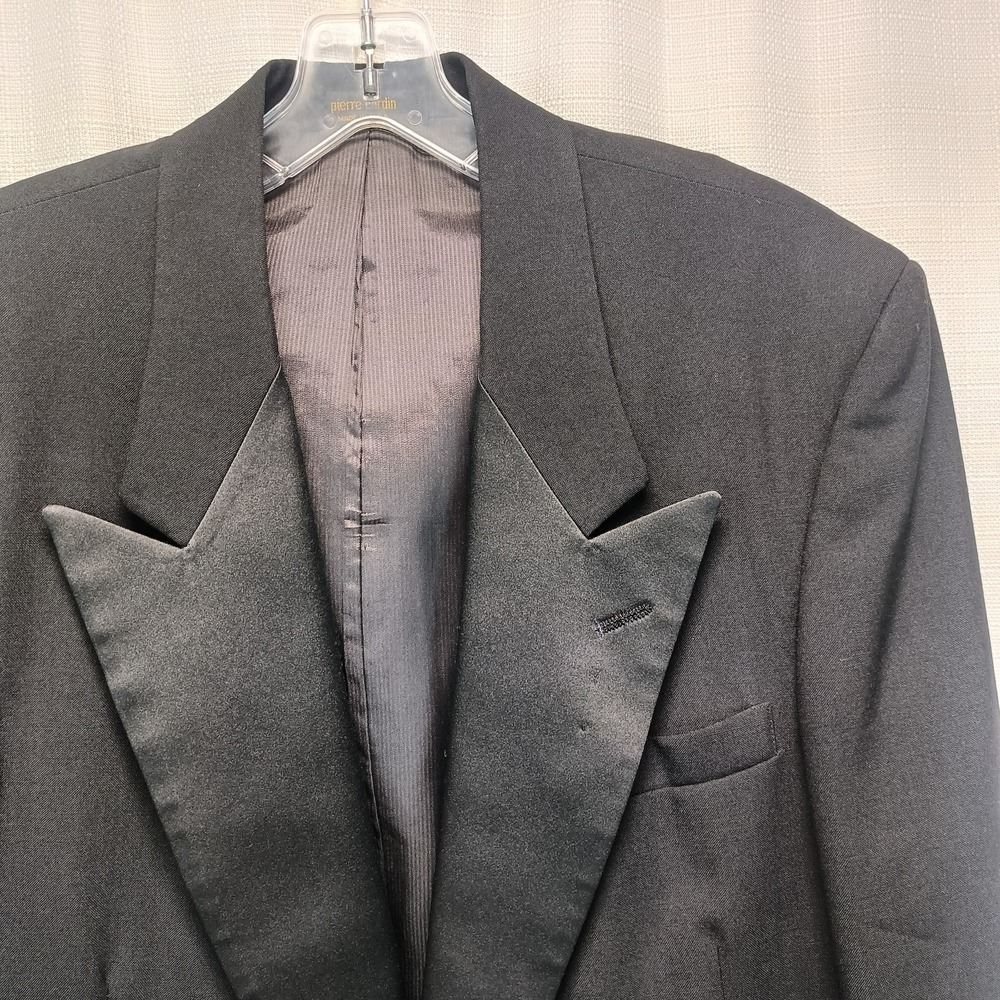 Pierre Cardin Tuxedo Jacket Mens 40R Black 1 Button Wool Satin‎ Lapel Formal